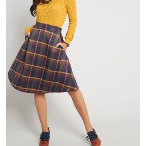 ModCloth Prim Class Hero Midi Skirt in Navy Plaid